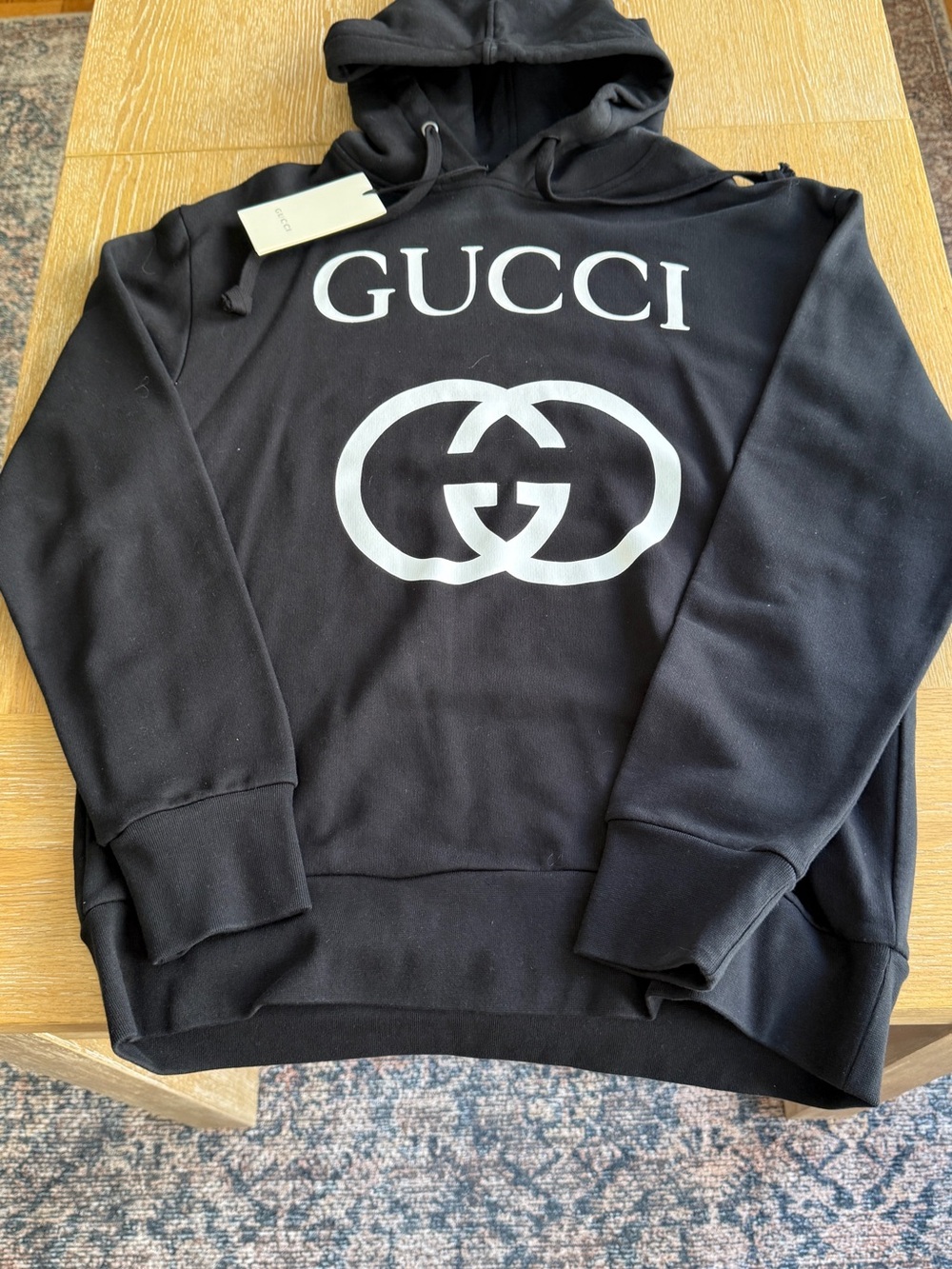 Gucci Black Crewneck Hoodie with White Logo